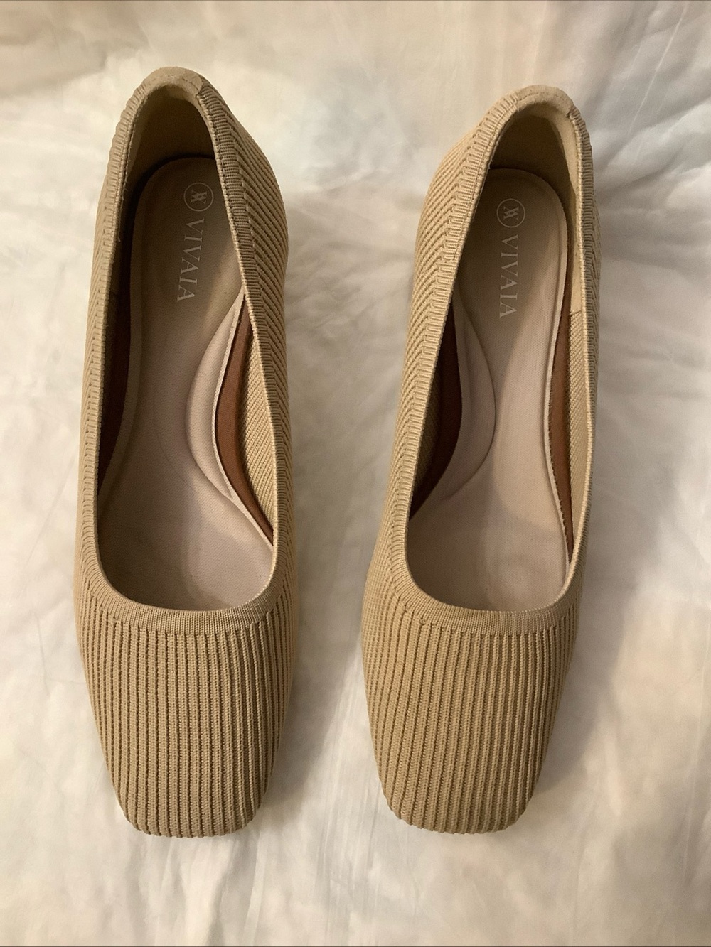 VIVAIA Melody 2.0 Square Toe Chunky Block Heel Beige Nude Sz. 37.5 EU / 7 US